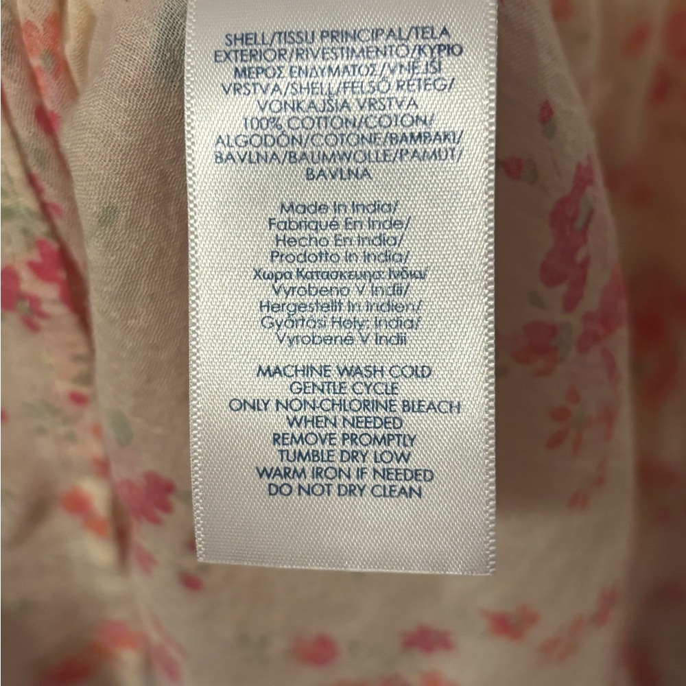 Chaps Women's 2X Crepe Peasant Blouse 3/4 Bell Sleeves Cream Pink Floral - Picture 10 of 10
